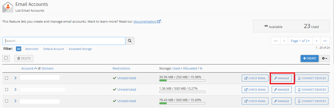 manage email accounts