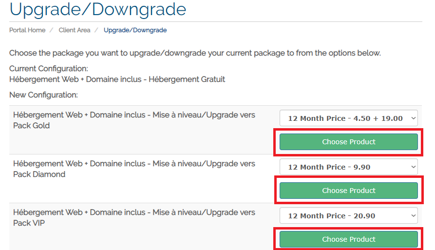 choix pack upgrade