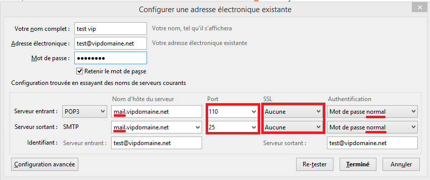configuration manuel thunderbird sans certificat ssl