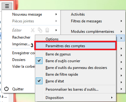 paramétres du comptes thunderbird
